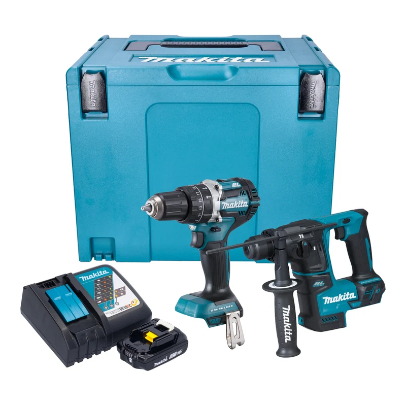 Makita DLX 2278 RA1J Akku Kombo Kit + DHP 484 Schlagbohrschrauber 54 Nm + DHR 171 Bohrhammer 1,2 J + 1x Akku 2,0 Ah + Ladegerät + Makpac