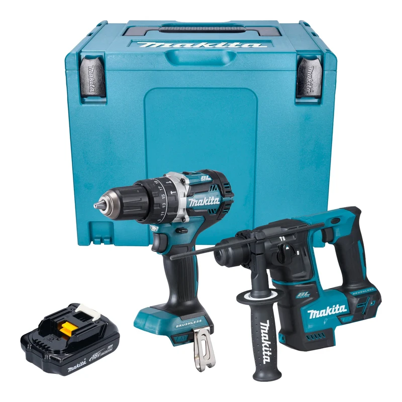 Makita DLX 2278 Y1J Akku Kombo Kit + DHP 484 Schlagbohrschrauber 54 Nm + DHR 171 Bohrhammer 1,2 J + 1x Akku 1,5 Ah + Makpac - ohne Ladegerät