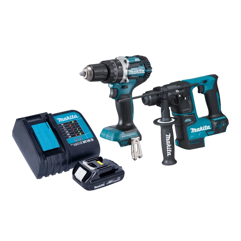 Makita DLX 2278 SY1 Akku Kombo Kit + DHP 484 Schlagbohrschrauber 54 Nm + DHR 171 Bohrhammer 1,2 J + 1x Akku 1,5 Ah + Ladegerät