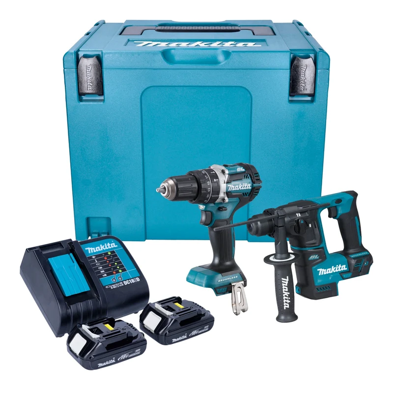 Makita DLX 2278 SYJ Akku Kombo Kit + DHP 484 Schlagbohrschrauber 54 Nm + DHR 171 Bohrhammer 1,2 J + 2x Akku 1,5 Ah + Ladegerät + Makpac