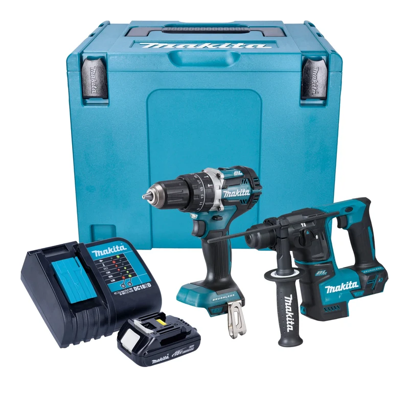 Makita DLX 2278 SY1J Akku Kombo Kit + DHP 484 Schlagbohrschrauber 54 Nm + DHR 171 Bohrhammer 1,2 J + 1x Akku 1,5 Ah + Ladegerät + Makpac