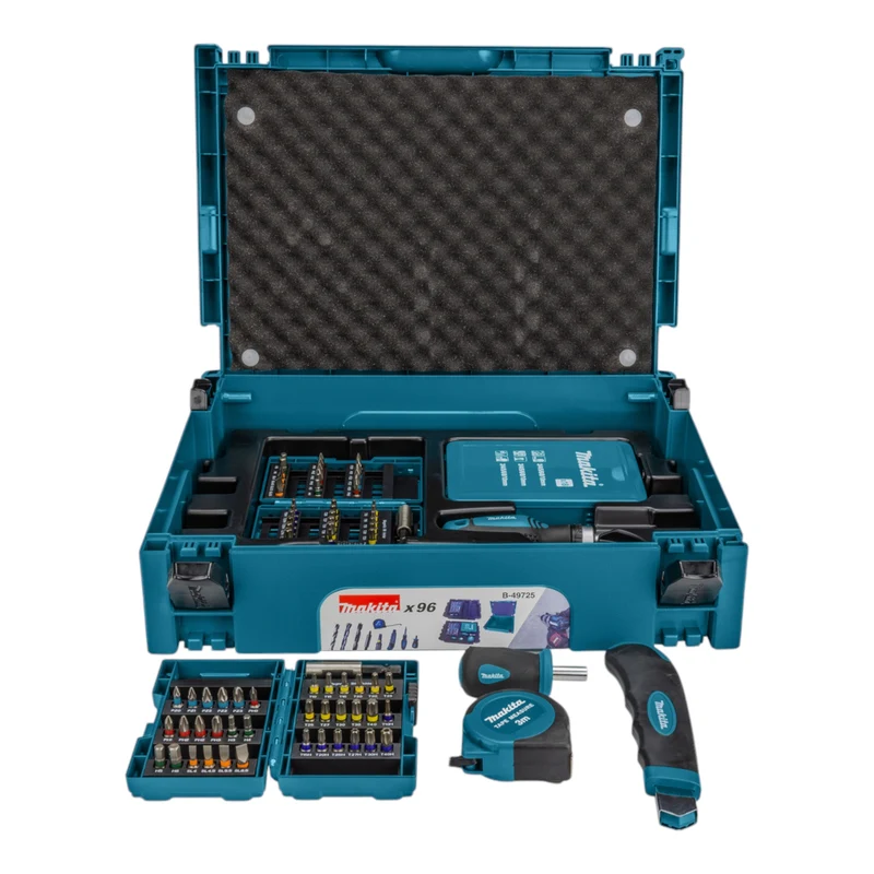 Makita B-49725 Bohrer Bit Set 96 teilig + Makpac ( Cuttermesser Maßband Faustschraubendreher Ratschenschraubendreher Bithalter )