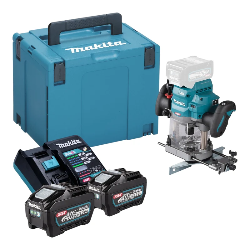 Makita RP 001 GT201 Akku Oberfräse 40 V max. 12 mm Brushless + 2x Akku 5,0 Ah + Ladegerät + Makpac