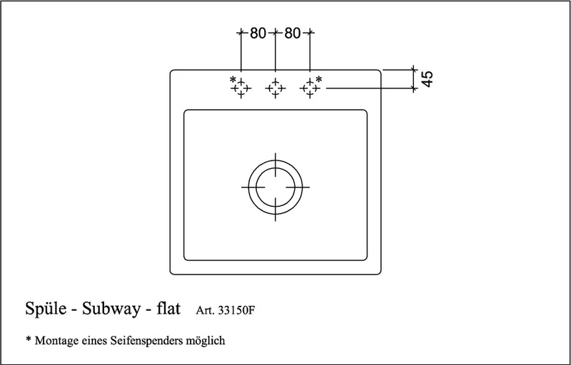 VILLEROY & BOCH SP Subway 50 S flat 490x475mm Spülbecken mtig Keram Ebony c+