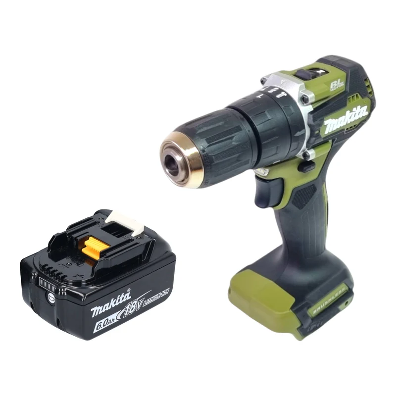 Makita DHP 487 G1O Akku Schlagbohrschrauber 18 V 40 Nm Brushless Olive Outdoor Adventure Serie + 1x Akku 6,0 Ah - ohne Ladegerät