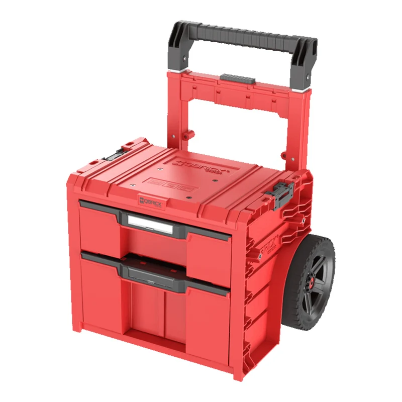 Qbrick System PRO Cart 2.0 Plus Drawer 2 Red Ultra HD Custom mobile Box auf Rädern 520 x 415 x 660 mm 9,5 l 12 l abnehmbarer Doppelteleskopgriff