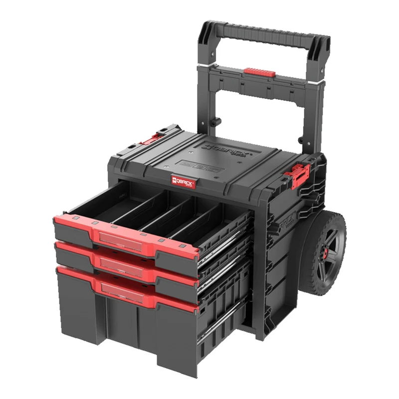 Qbrick System PRO Cart 2.0 Plus Drawer 3 mobile Box auf Rädern 520 x 415 x 660 mm 12 l 2x 4,5 l abnehmbarer Doppelteleskopgriff