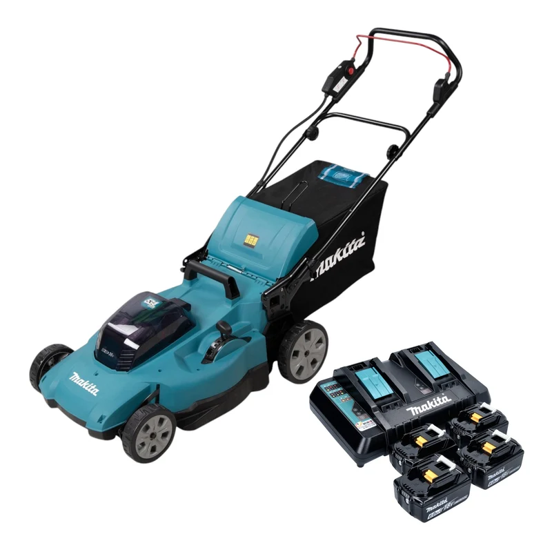 Makita DLM 538 PG4 Akku Rasenmäher 36 V ( 2x 18 V ) 530 mm + 4x Akku 6,0 Ah + Ladegerät