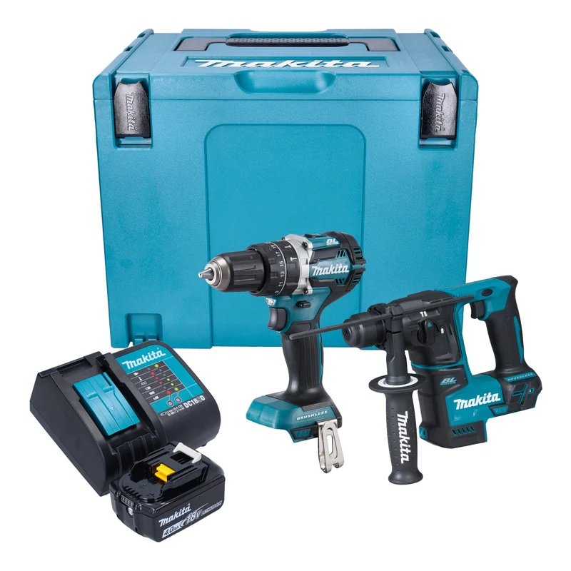 Makita DLX 2278 SM1J Akku Kombo Kit + DHP 484 Schlagbohrschrauber 54 Nm + DHR 171 Bohrhammer 1,2 J + 1x Akku 4,0 Ah + Ladegerät + Makpac