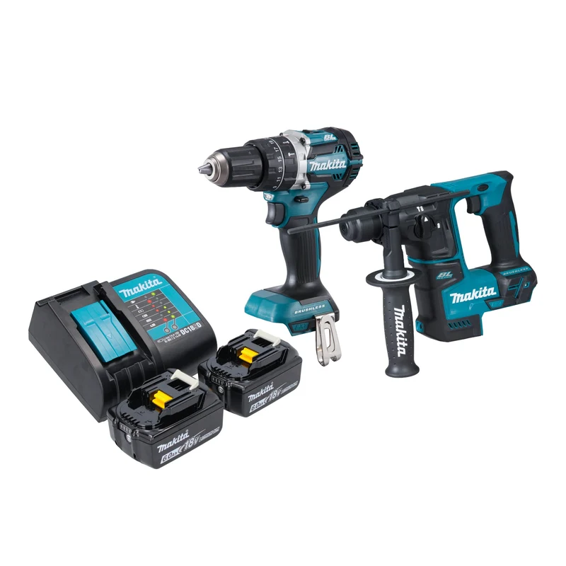 Makita DLX 2278 SG Akku Kombo Kit + DHP 484 Schlagbohrschrauber 54 Nm + DHR 171 Bohrhammer 1,2 J + 2x Akku 6,0 Ah + Ladegerät