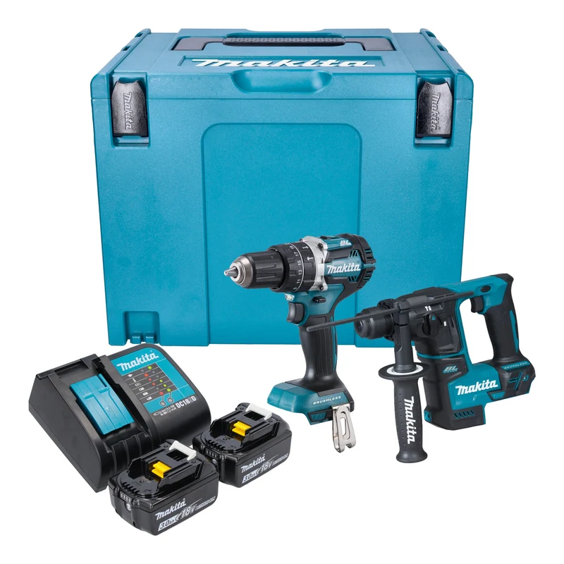 Makita DLX 2278 SFJ Akku Kombo Kit + DHP 484 Schlagbohrschrauber 54 Nm + DHR 171 Bohrhammer 1,2 J + 2x Akku 3,0 Ah + Ladegerät + Makpac