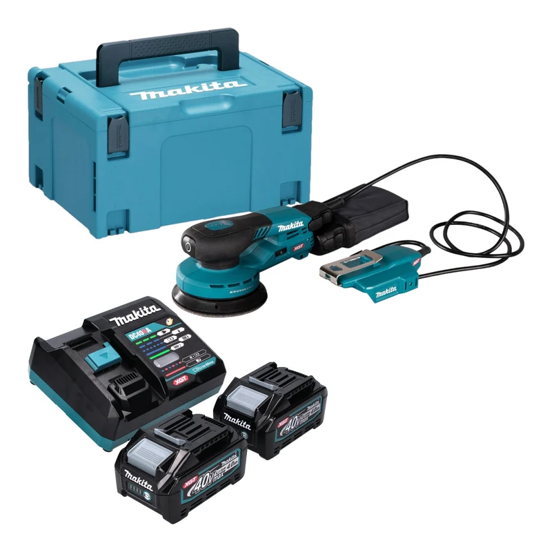 Makita BO 003 CGM201 Akku Exzenterschleifer 40 V max. 125 mm 3,0 mm Hub Brushless + 2x Akku 4,0 Ah + Ladegerät + Makpac