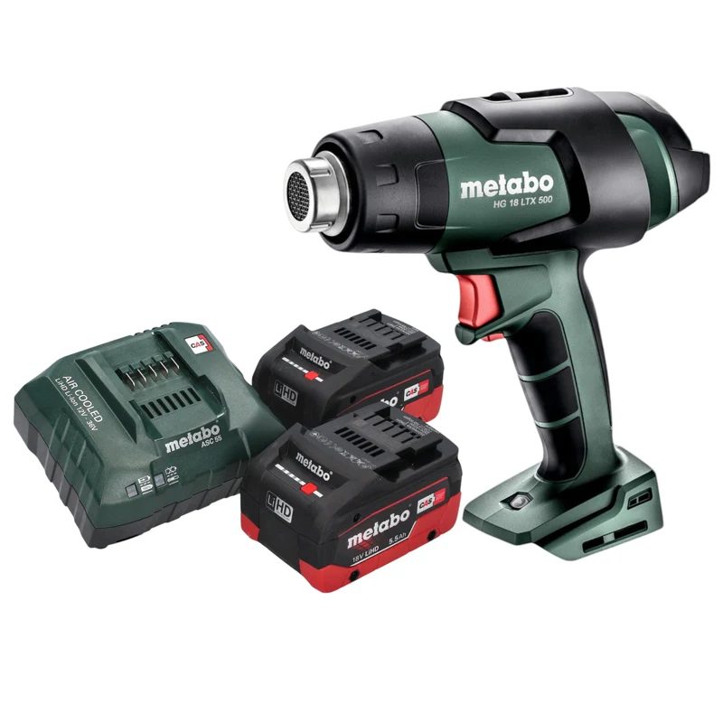 Metabo HG 18 LTX 500 Akku Heißluftgebläse 18 V 300 / 500 °C + 2x LiHD Akku 5,5 Ah + Ladegerät