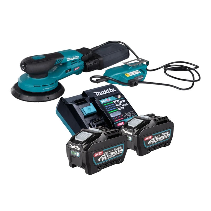 Makita BO 002 CGT201 Akku Exzenterschleifer 40 V max. 150 mm 5,0 mm Hub Brushless + 2x Akku 5,0 Ah + Ladegerät