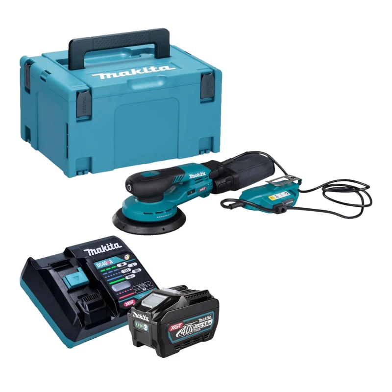 Makita BO 002 CGT101 Akku Exzenterschleifer 40 V max. 150 mm 5,0 mm Hub Brushless + 1x Akku 5,0 Ah + Ladegerät + Makpac