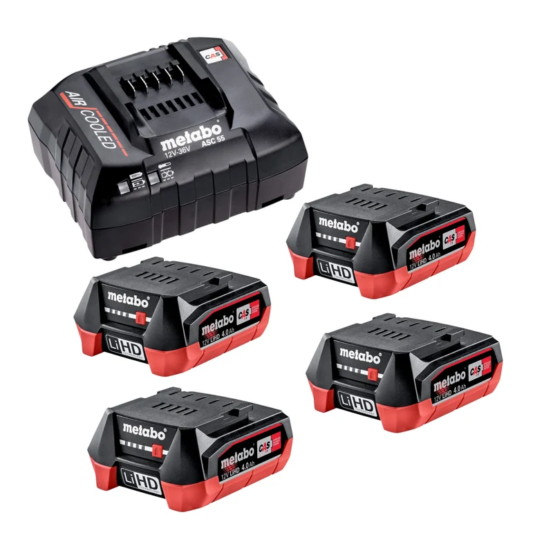 Metabo Basis Set 4x LiHD Akkupack 12 V 4,0 Ah Akku ( 4x 625349000 ) + ASC 55 Ladegerät ( 627044000 )