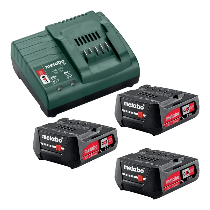 Metabo Basis Set 12 V 3x Li-Power Akkupack 2,0 Ah ( 3x 625406000 ) + SC 30 Ladegerät ( 316067840 )