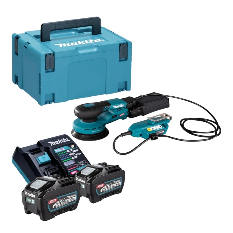 Makita BO 001 CGT201 Akku Exzenterschleifer 40 V max. 125 mm 5,0 mm Hub Brushless + 2x Akku 5,0 Ah + Ladegerät + Makpac