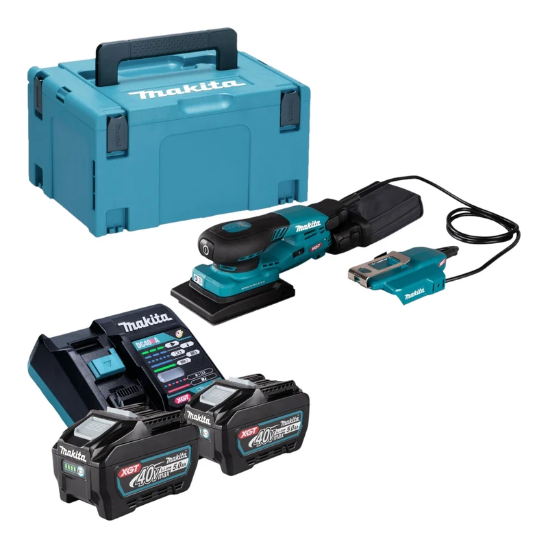 Makita BO 005 CGT201 Akku Schwingschleifer 40 V max. 80 x 130 mm 3,0 mm Hub Brushless + 2x Akku 5,0 Ah + Ladegerät + Makpac