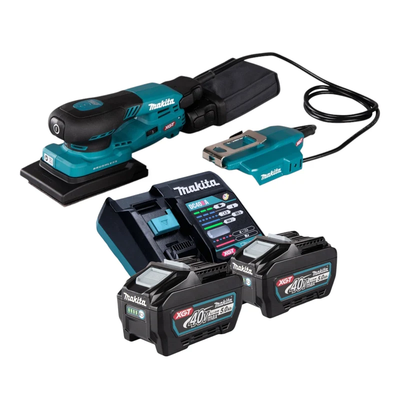 Makita BO 005 CGT201 Akku Schwingschleifer 40 V max. 80 x 130 mm 3,0 mm Hub Brushless + 2x Akku 5,0 Ah + Ladegerät