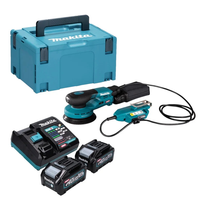 Makita BO 001 CGM201 Akku Exzenterschleifer 40 V max. 125 mm 5,0 mm Hub Brushless + 2x Akku 4,0 Ah + Ladegerät + Makpac