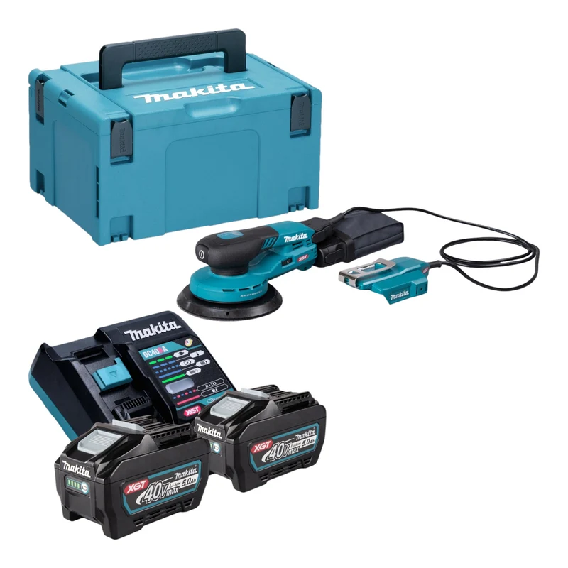 Makita BO 004 CGT201 Akku Exzenterschleifer 40 V max. 150 mm 3,0 mm Hub Brushless + 2x Akku 5,0 Ah + Ladegerät + Makpac