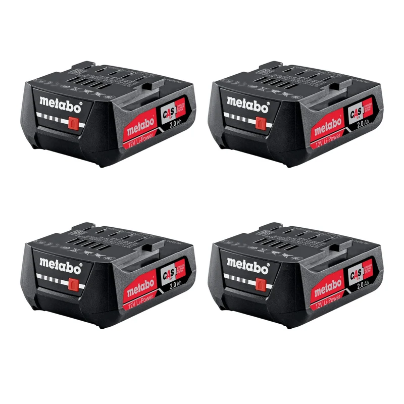 Metabo Akku Set 4x Li-Power Akkupack 12 V 2,0 Ah / 2000 mAh Li-Ion mit Ladestandanzeige ( 4x 625406000 )