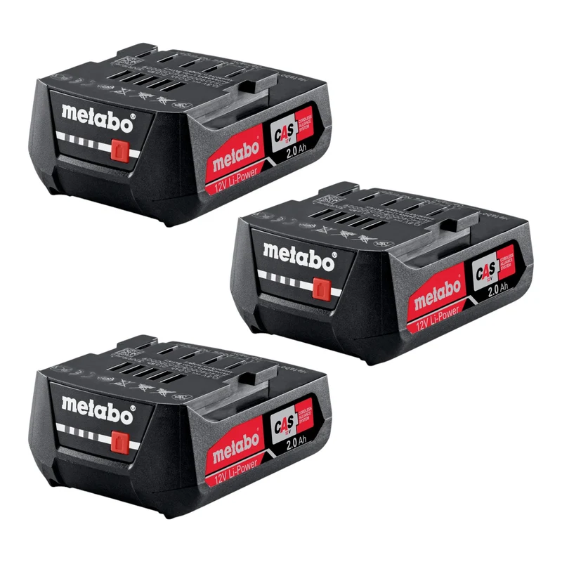 Metabo Akku Set 3x Li-Power Akkupack 12 V 2,0 Ah / 2000 mAh Li-Ion mit Ladestandanzeige ( 3x 625406000 )