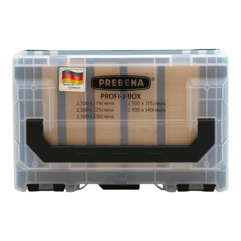 Prebena 2XR-J50 Druckluftnagler 4,0 - 7,0 Bar + PROFI-J-BOX Stauchkopfnägel Brads 12500 Stk. + Koffer