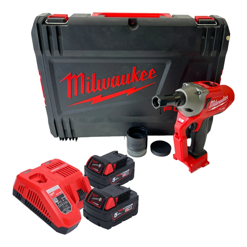 Milwaukee M18 ONEFLT-502X Akku Schließringbolzensetzgerät 18 V 4,8 / 6,4 / 9,53 mm ( 4933478638 ) + 2x Akku 5,0 Ah + Ladegerät + HD Box