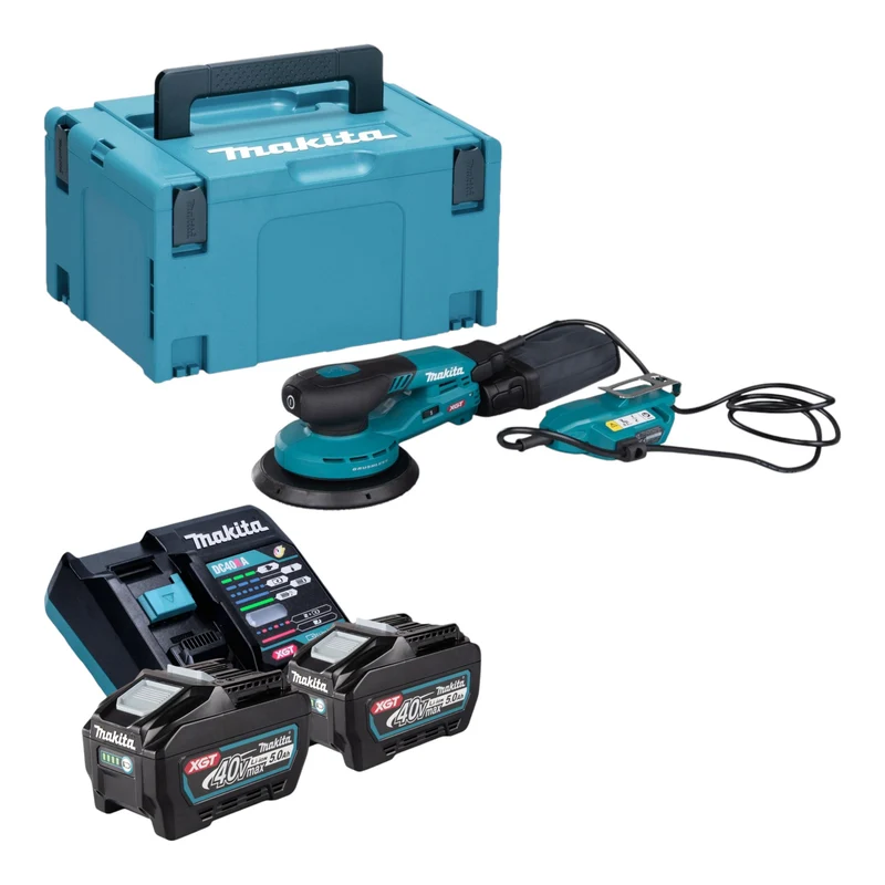 Makita BO 002 CGT201 Akku Exzenterschleifer 40 V max. 150 mm 5,0 mm Hub Brushless + 2x Akku 5,0 Ah + Ladegerät + Makpac