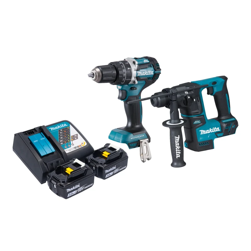 Makita DLX 2278 RF Akku Kombo Kit + DHP 484 Schlagbohrschrauber 54 Nm + DHR 171 Bohrhammer 1,2 J + 2x Akku 3,0 Ah + Ladegerät