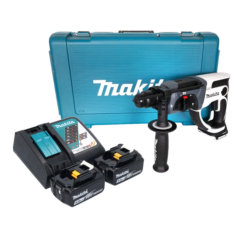 Makita DHR 202 RTW Akku Bohrhammer 18 V 20 mm 2,0 J weiß + 2x Akku 5,0 Ah + Ladegerät + Koffer