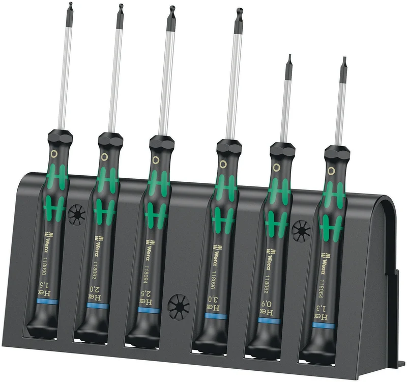 Wera Elektronikerschraubendrehersatz 2052/6 Rack 6-teilig Sechskant Kugelkopf nicromattiert
