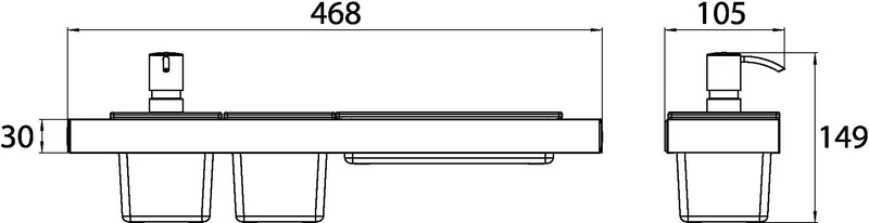 EMCO Reling-Set LIAISON für Waschtisch, 468 mm, mit Seifenspender und Glasschalen, chrom