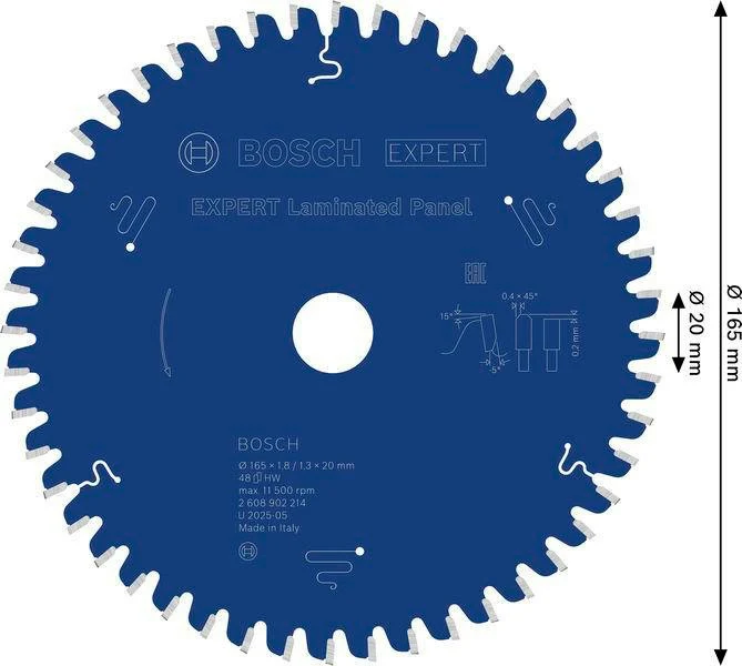 Bosch EXPERT Laminated Panel Kreissägeblatt 165 mm, 48 Zähne, HLTCG, für NE-Metalle, Kunststoffe und Holz