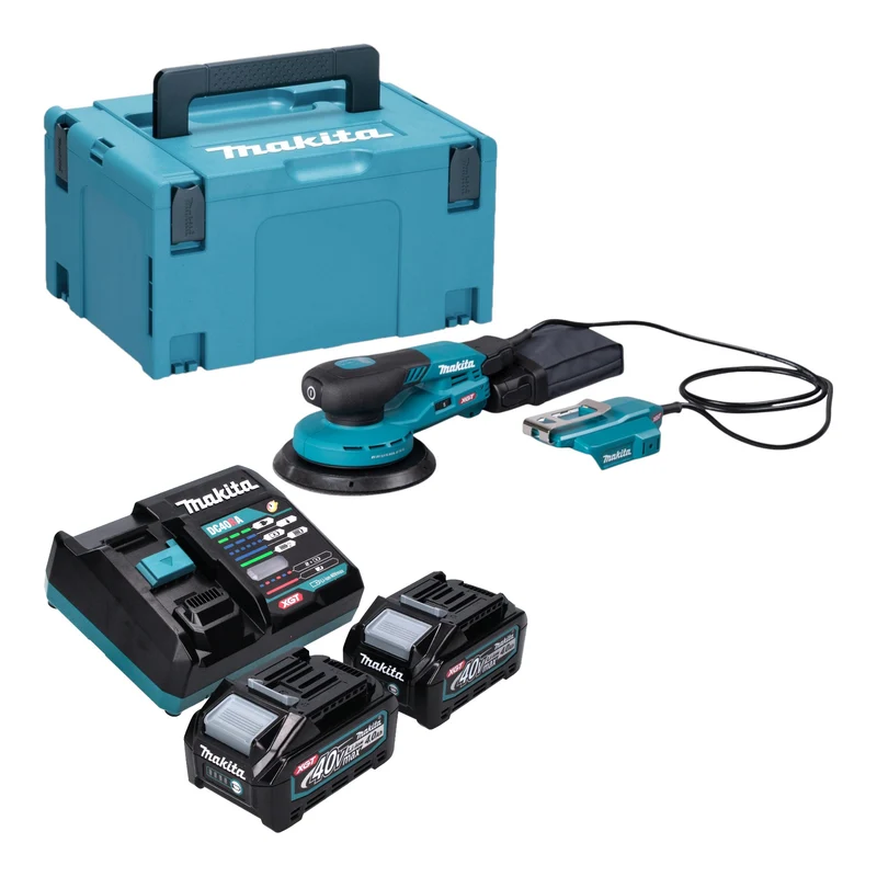 Makita BO 004 CGM201 Akku Exzenterschleifer 40 V max. 150 mm 3,0 mm Hub Brushless + 2x Akku 4,0 Ah + Ladegerät + Makpac