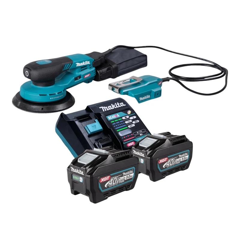 Makita BO 004 CGT201 Akku Exzenterschleifer 40 V max. 150 mm 3,0 mm Hub Brushless + 2x Akku 5,0 Ah + Ladegerät