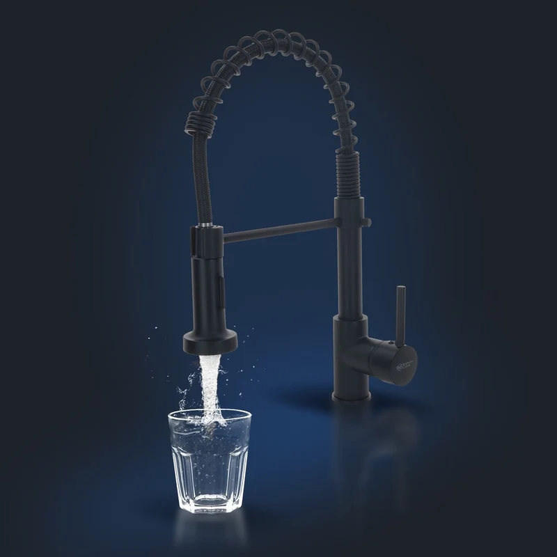 Rosenhahn & Söhne Sylt 200 Küchenarmatur mit Brause- 360° drehbarer Wasserhahn Küche - Armatur Küche schwarz - 2-fach verstellbare Spültischarmatur - Brause & Strahl - Anschlussschläuche