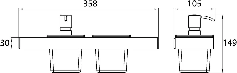 EMCO liaison Reling-Set 00101 für Waschtisch, 358 mm, chrom, mit Seifenspender und Glasschale