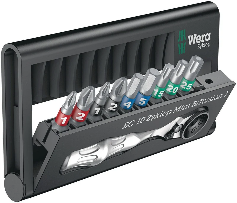 Wera Bit-Check 10 Zyklop Mini BiTorsion 1 – 10-teiliger Bitsatz mit Bitratsche und 9 Bits