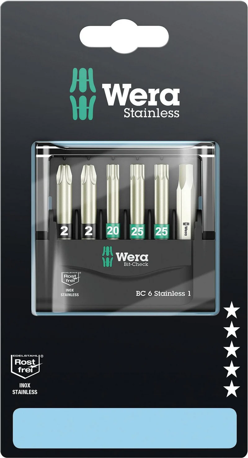 Wera Bit-Check 6 Stainless Bitsatz 6-teilig – Edelstahl-Bits gegen Fremdrost