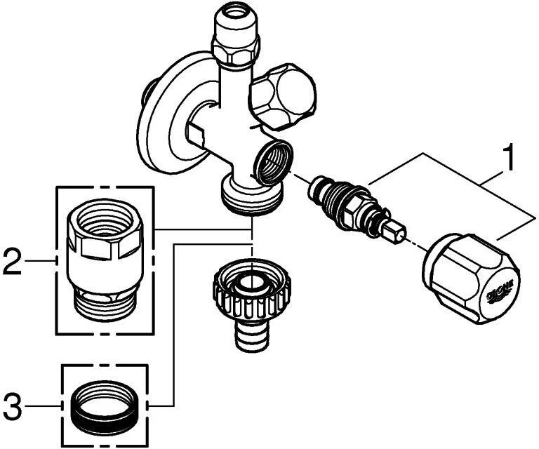 GROHE Kombi-Eckventil 22035 – Wandrosette, 1/2x3/8x3/4'' Schlauchanschluss, Chrom