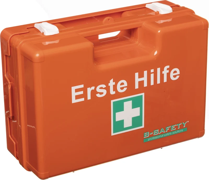 Erste Hilfe Koffer DIN 13157-2021 von B-SAFETY – Schlagfest, orange, 310x210x130 mm