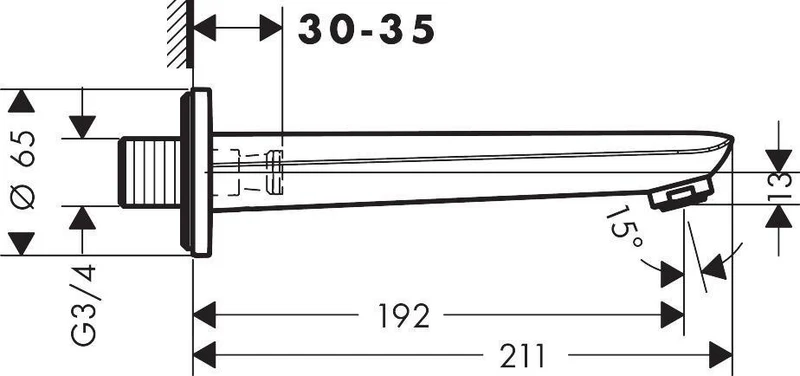 HANSGROHE Wanneneinlauf NOVUS DN 20, Ausladung 192 mm, chrom – Wandmontage
