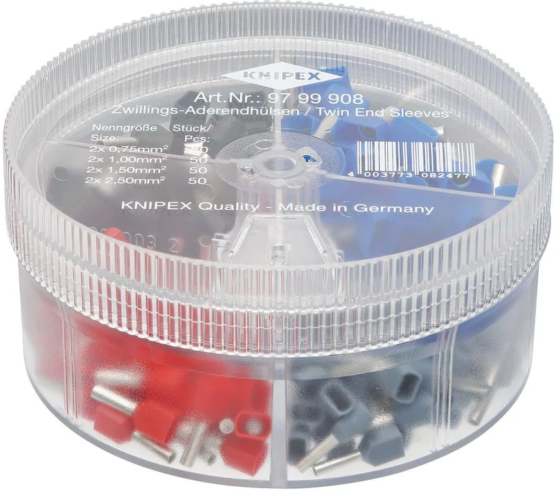 KNIPEX Sortimentsbox 200-tlg. Twin-Aderendhülsen 2x0,75-2x2,5 mm² in Ku.-Box