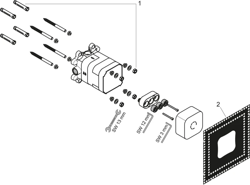 AXOR ShowerSolutions Grundset für Kopfbrause 2-jet mit Brausearm – thermostatisch, quadratisch, schallentkoppelt