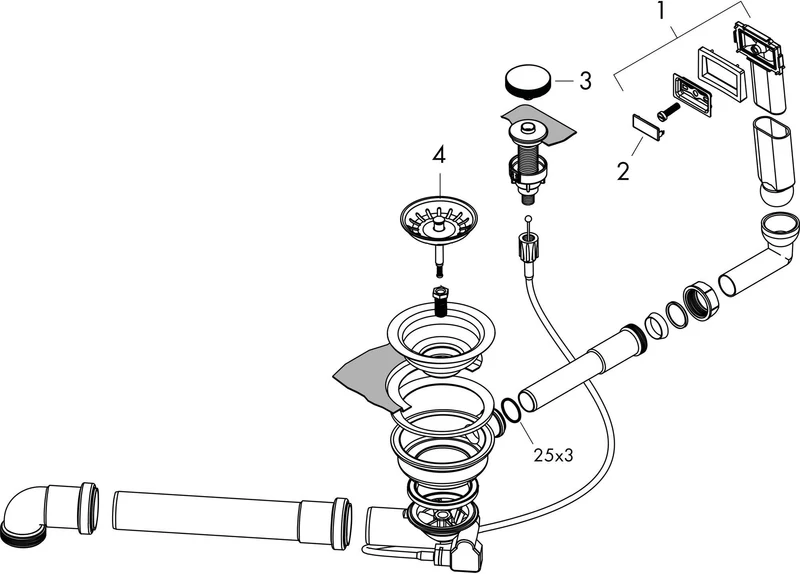Hansgrohe HG Automatische Ab- und Überlaufgarnitur Einzelbecken Granit D16-11 – Chrom