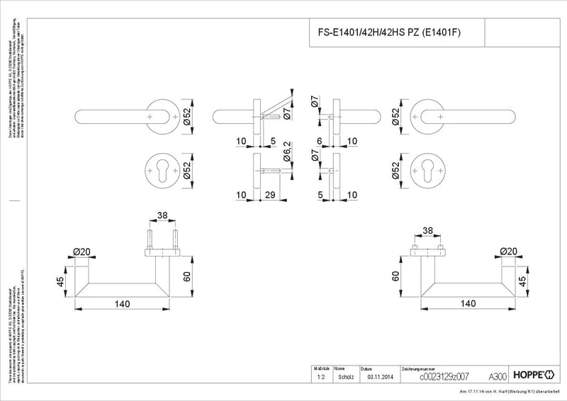 HOPPE Feuerschutz-Rosettengarnitur Rotterdam FS-E1401/42H/42HS Edelstahl für Innentüren
