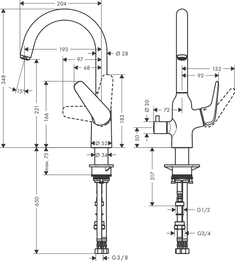 HANSGROHE HG Spültischmischer 220 Schwenkauslauf mit Geräteabsperrventil M424-H220 chrom
